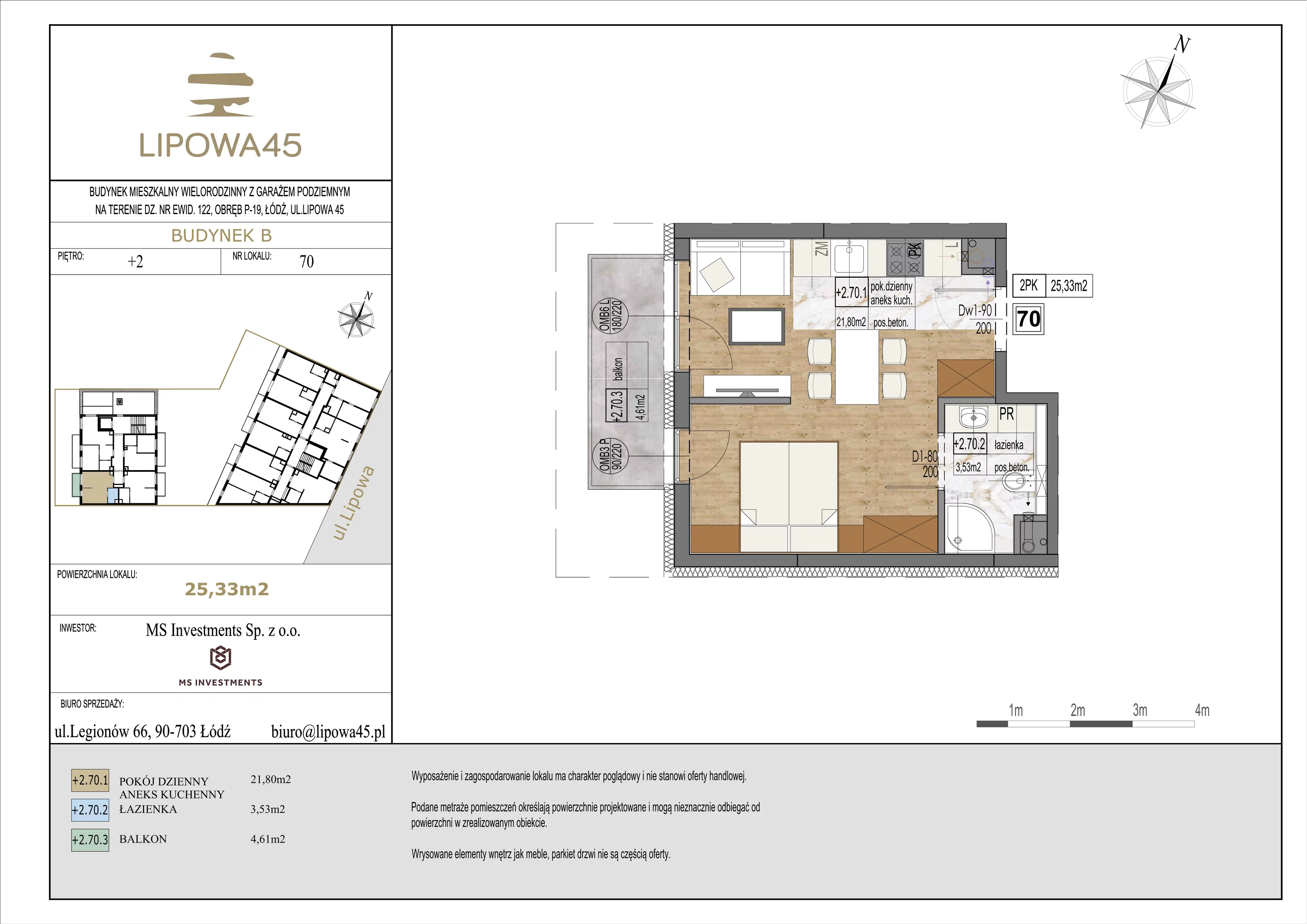 1 pokój, mieszkanie 25,33 m², piętro 2, oferta nr 70, Lipowa 45, Łódź, Polesie, ul. Lipowa 45